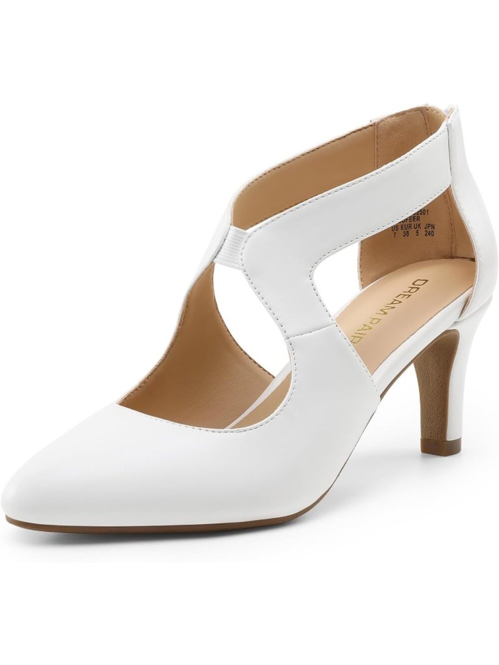 Women's White Faux Suede Stylish Pumps Closed Pointed Toe Back Zip Kitten Heels